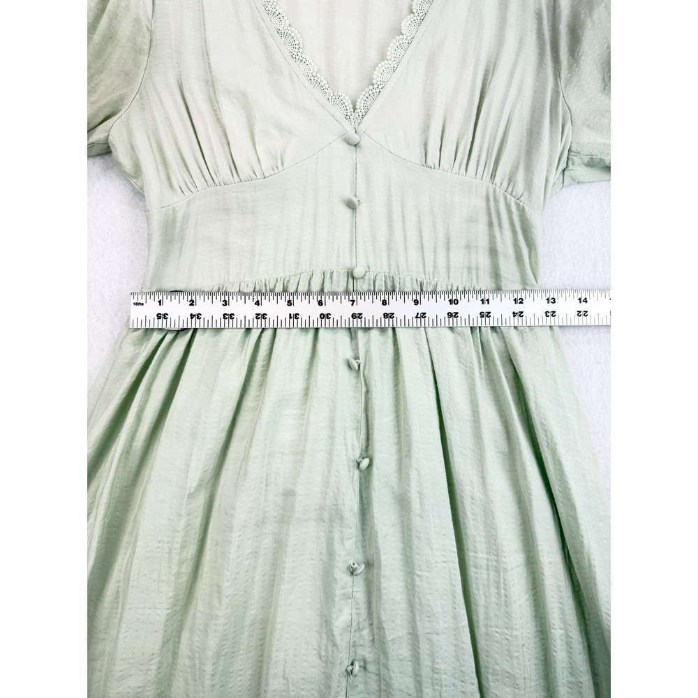 By The River Women's M Sage Green Maxi Dress Lace Trim Button Front Boho - Picture 10 of 14